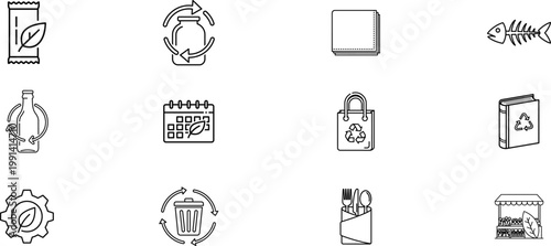 Collection of minimalist line icons products and objects