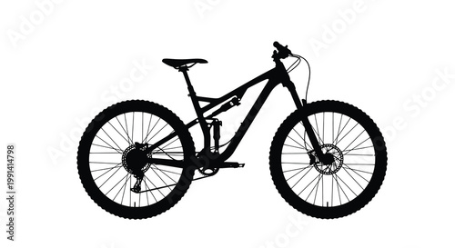 Silhouette of a modern mountain bike against a white background