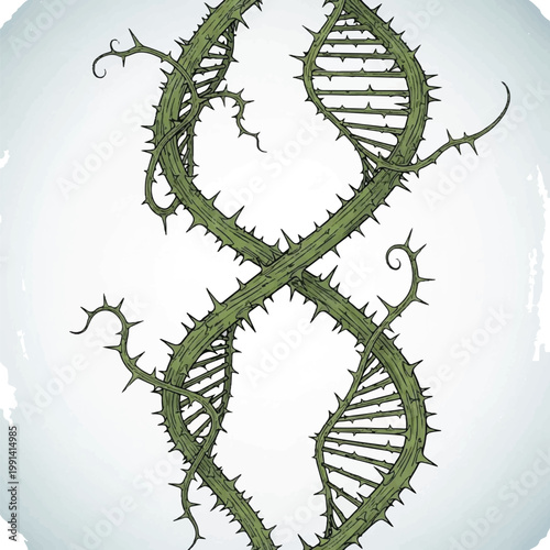 DNA helix formed from thorny vines and branches.