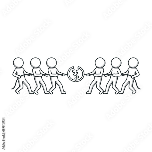People pulling on rope in tug of war competition together