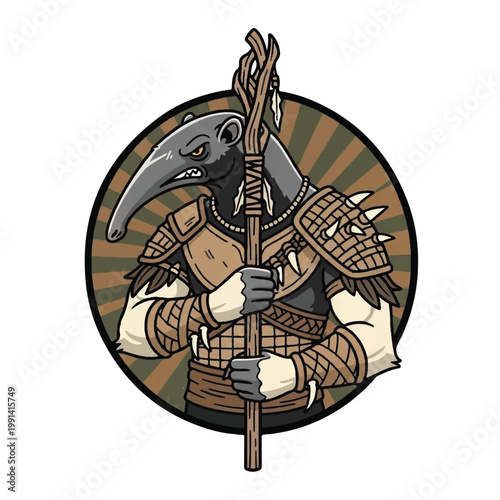 Fantasy Anteater Warrior Holding Staff Illustration.