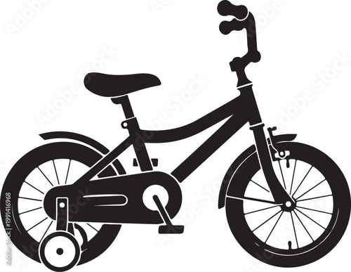 Black bicycle vector, kid bike icon, children's bike silhouette, cycling graphic