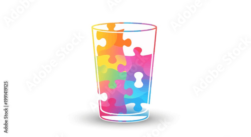 A colorful puzzle piece glass illustration represents social issues