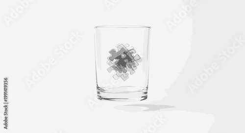 A whiskey glass contains ice cubes on a table indoors.