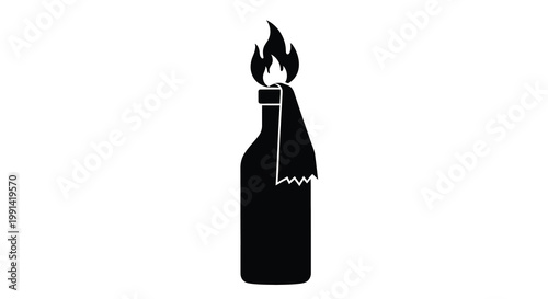 A black silhouette of a molotov cocktail with flames atop the bottle silhouette