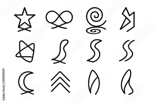 Shadow Symbol Illusions. Shadow illusions forming symbols. Line outline icon set of Shadow illusions forming
