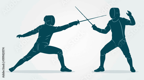 Fotografía Two fencers engaged in a dynamic sword fight, vector illustration