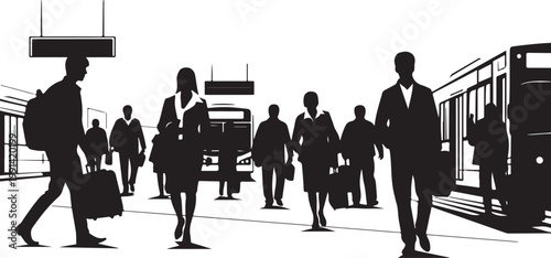 City Commuters, Business People, Urban Travelers, Silhouette Vector