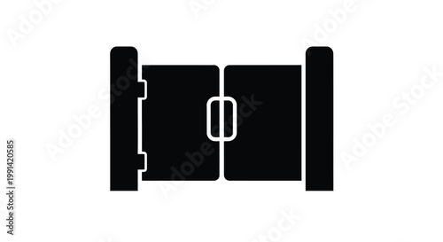 A black rectangular saloon style door with a central latch silhouette