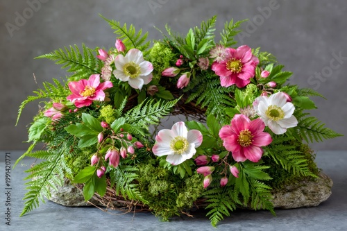 Floral wreath with pink and white flowers