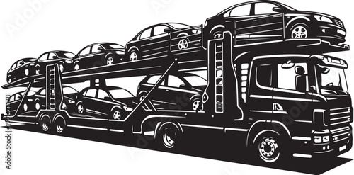 Car carrier truck, vehicle transport trailer, automotive logistics, transportation icon