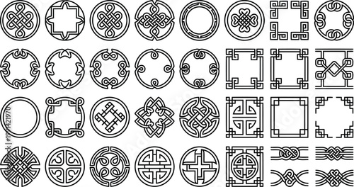 Collection of traditional geometric patterns and borders with geometric traditional illustration knotwork abstract circular decorative cultural