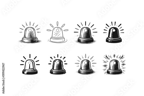 Collection of diverse siren icons in various artistic styles