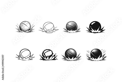 Collection of basketball impact illustrations in various artistic styles