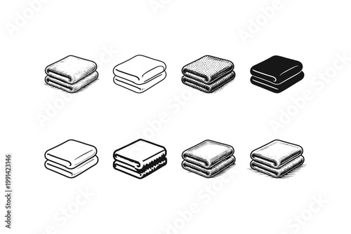 Collection of folded fabric icons in various styles and textures