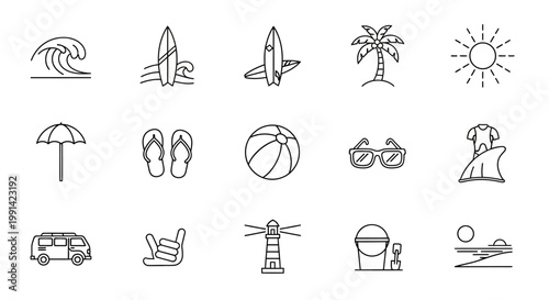 Summer beach icons vector illustration