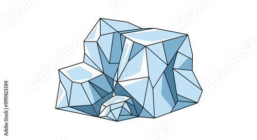 geometric illustration of a large jagged ice chunk with sharp blue facets representing arctic environment or cold.