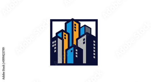 Modern city buildings in graphic design.