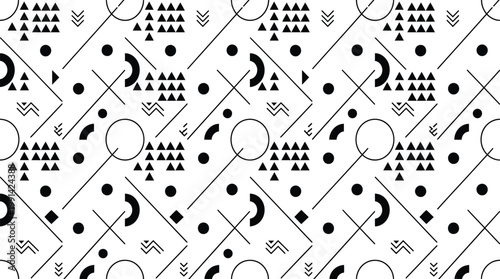 Dynamic geometric arrangement with diagonal lines circles and triangles for contemporary graphic design and creative covers.