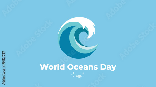 World Oceans Day Celebration with Stylized Wave Icon.