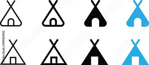 Set of teepee icons, camping tent symbols, vector illustration