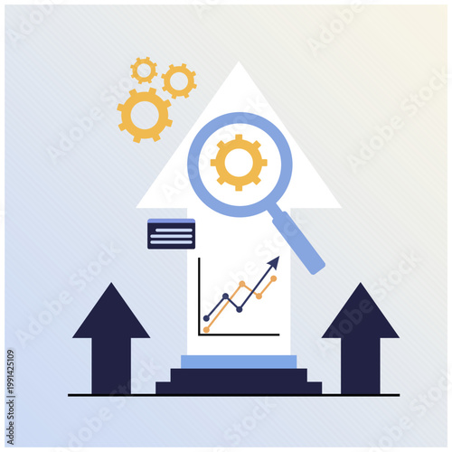 Business Growth Analysis Concept with Upward Arrows and Magnifying Glass