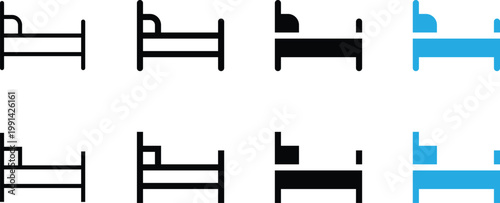 Set of bed icons, hotel room symbols, vector illustration