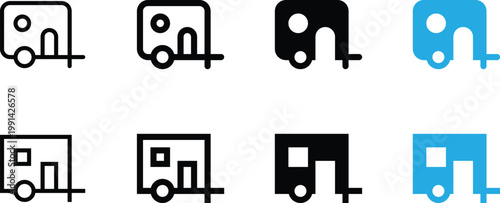 Set of travel trailer icons, camper van symbols, caravan vector illustrations