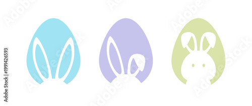 Easter bunny and egg hunt icon set with outline rabbit design. Vector illustration.