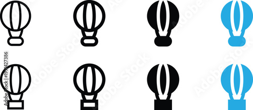 Set of hot air balloon icons in different styles