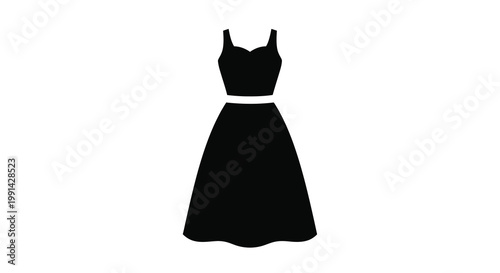 A black dress with a fitted bodice and flared skirt silhouette
