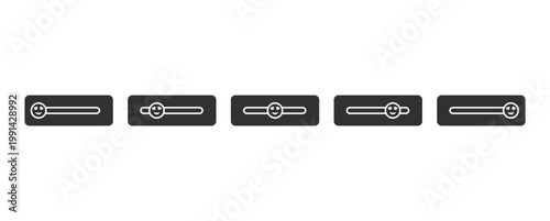 Set of five sliders with smiley faces indicating different levels of satisfaction