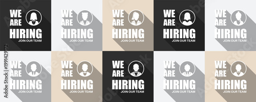 We are hiring join our team graphic with diverse icons and backgrounds