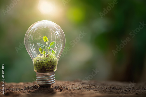 Tree growth in light bulb for saving ecology energy nature. Green energy saving concept