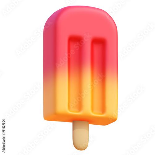  3d Two-tone colorful popsicle.  Summer treat  isolated on transparent background.