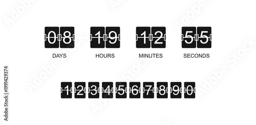 Flip clock displaying days, hours, minutes, and seconds with numbers 0-9