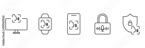 Biometric security icons for devices and data protection with face and voice recognition