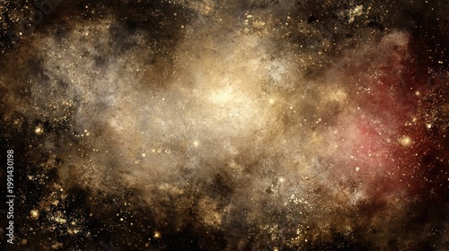 Cosmic nebula background features swirling clouds of dust and luminous stars across dark space