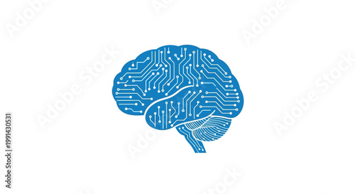 Blue brain with circuit board pattern.