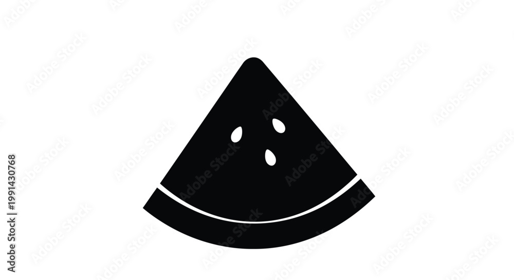 Fototapeta premium Simple black vector illustration of a watermelon slice with seeds