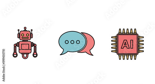 Robot Chatbot AI Technology Icons.