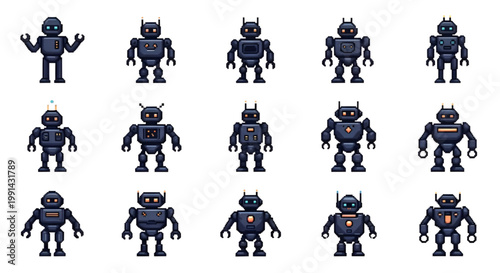 Futuristic Robot Character Sprites and Android Pixel Art Set
