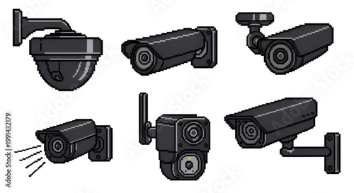 CCTV Surveillance Camera and Home Security Pixel Art Set