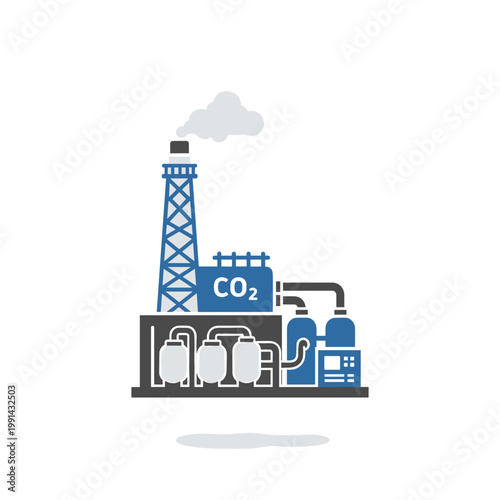 Industrial factory emitting carbon dioxide.