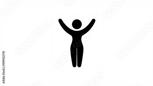 A stick figure with arms raised in the air isolated on white background