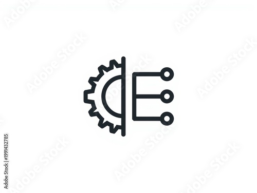 A gear connected to a circuit board isolated on white background