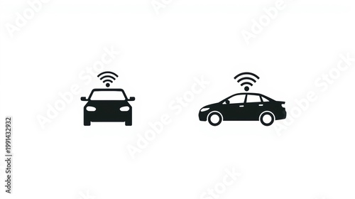 Connected cars communicating with each other isolated on white background