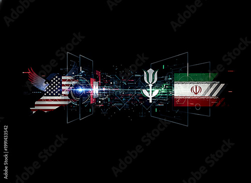 Wallpaper Mural Cyber Conflict and Digital Diplomacy: USA and Iran Concept Torontodigital.ca