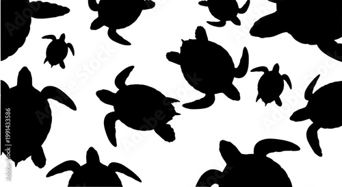 Turtles black silhouette set with various sea turtle shapes and sizes swimming... featuring silhouettes, ocean, marine with animals and wildlife