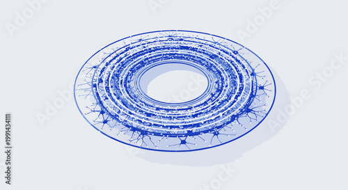 Abstract Network Connection Rings, Digital Data Flow, Technology Illustration